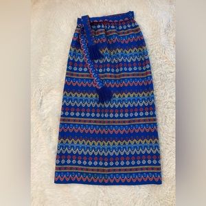 Vintage Blue Printed Wool Midi Skirt
